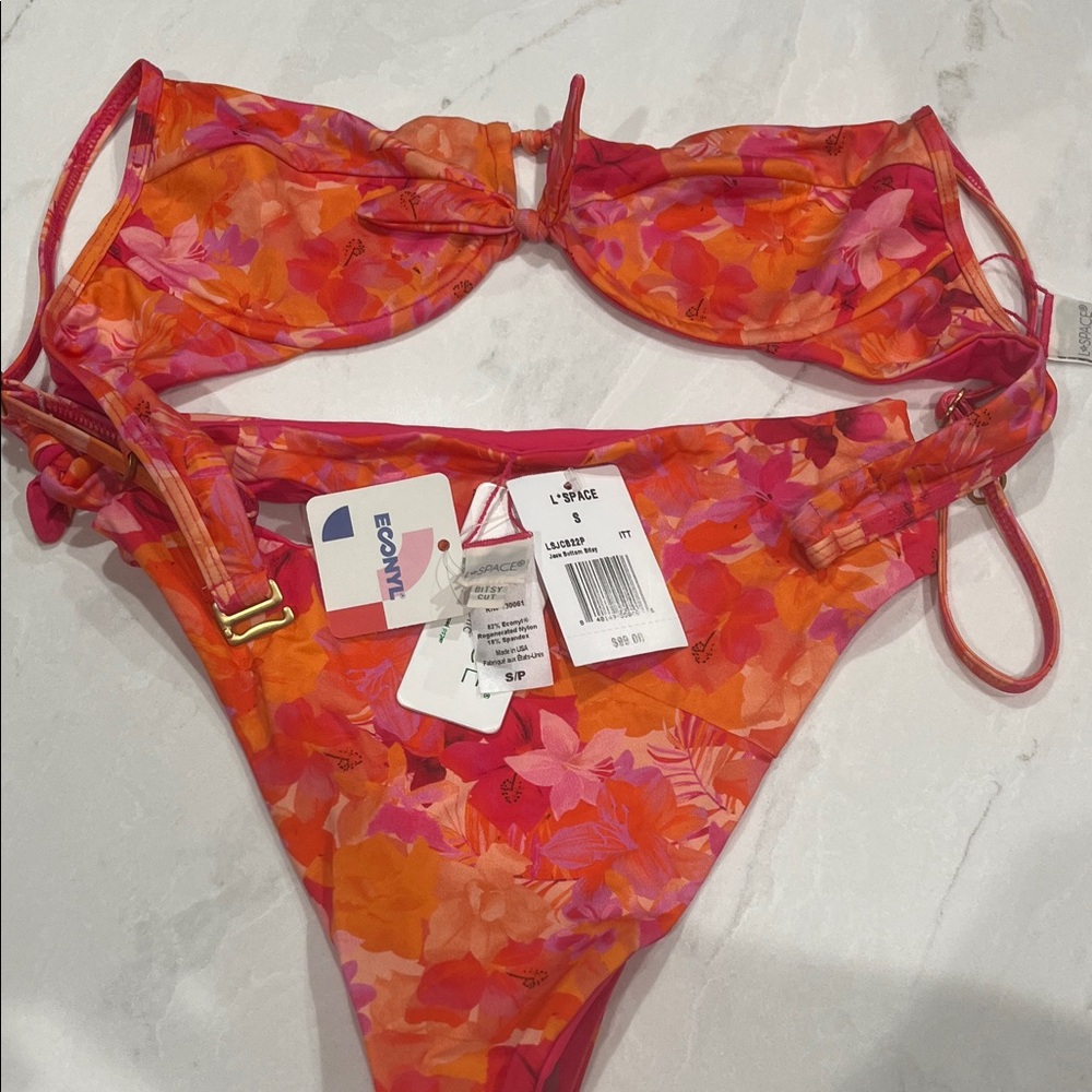 La Blanca Pink & Orange Floral Tie-Front Bikini sm bottom med top